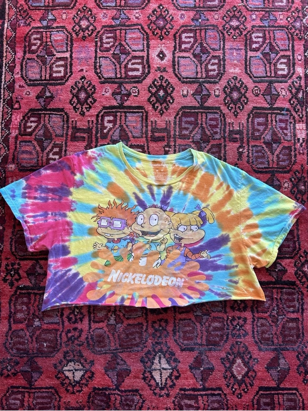 Nickelodeon Rugrats Tie Dye Crop Top Graphic Tee M 90s Cartoon Y2K